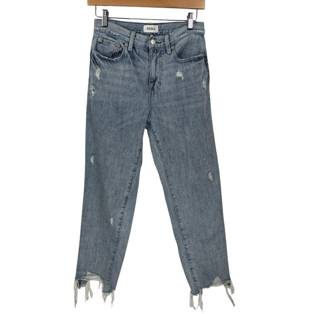 Pistola Women's High Rise Relaxed Roller Gifted Distressed Raw Jeans‎ Size 25
